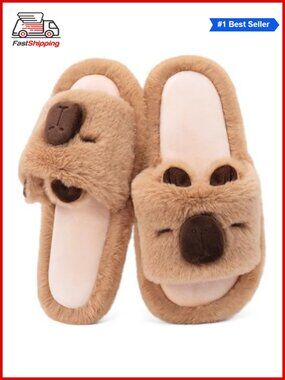 🎅 Capybara Slippers Women Men Fluffy Faux Fur Animal Non-Slip